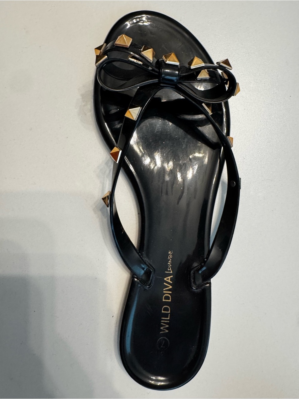 Wild Diva Black Jelly Studded Bow Slide Sandal